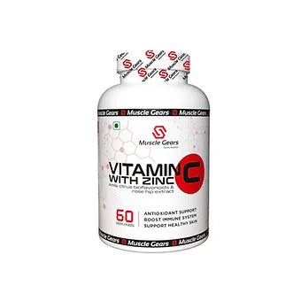 Muscle Gears Vitamin C with Zinc 60 Tablets | Amla, Bioflavonoids & Rose Hip | Immune & Antioxidant Support