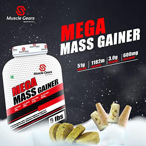 Muscle Gears Mega Mass Gainer for Weight Gain & Muscle Building, High-Calorie Carb-Protein Formula