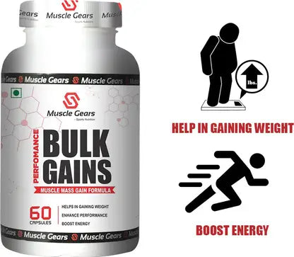Bulk Gain Capsules for Weight Gain & Muscle Mass | Testosterone Booster, Energy & Strength Gainer Supplement (60 Caps)