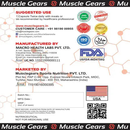 Bulk Gain Capsules for Weight Gain & Muscle Mass | Testosterone Booster, Energy & Strength Gainer Supplement (60 Caps)