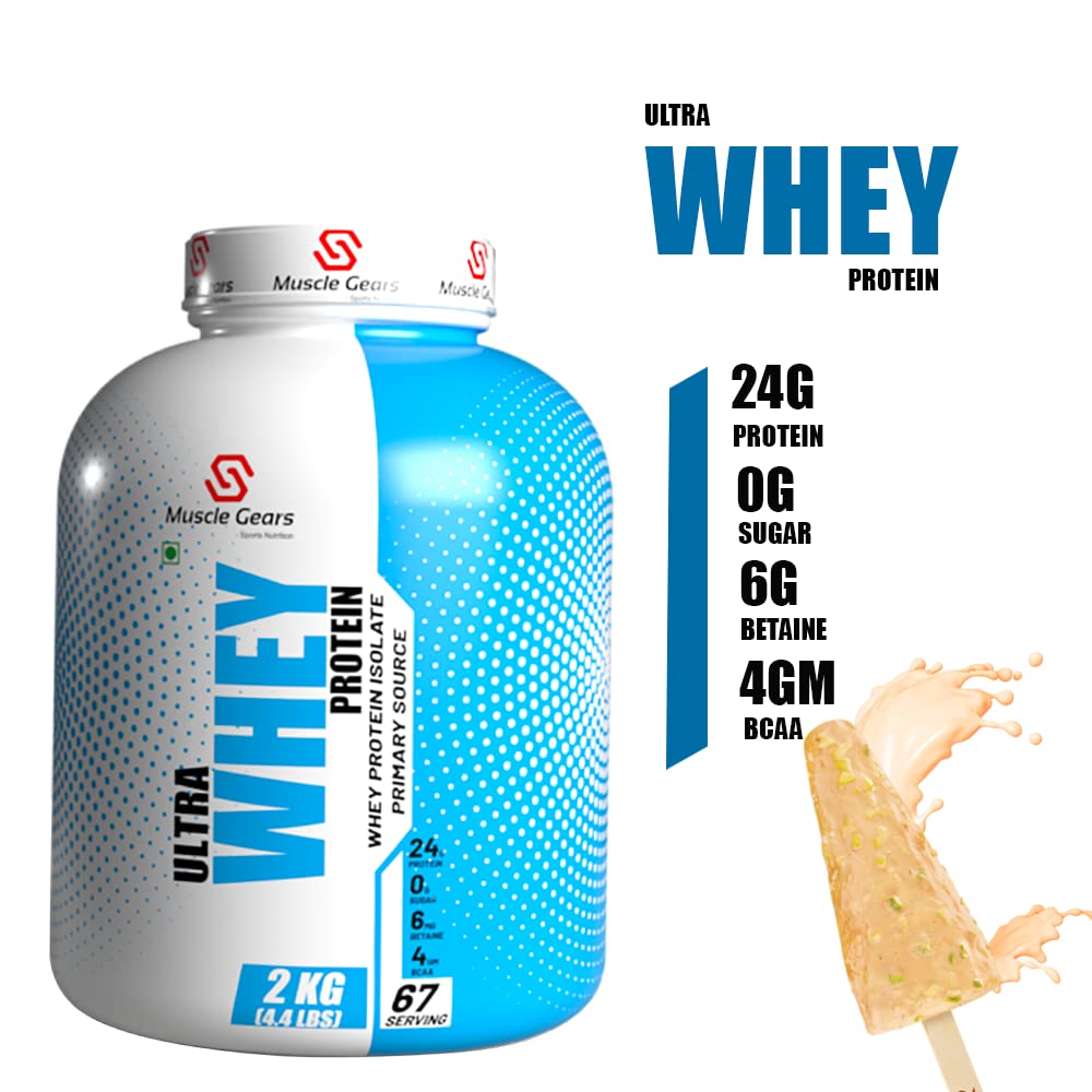 Muscle Gears Ultra Whey Protein Powder Zero Sugar, 24g Protein, 4g BCAA for Muscle Growth & Recovery