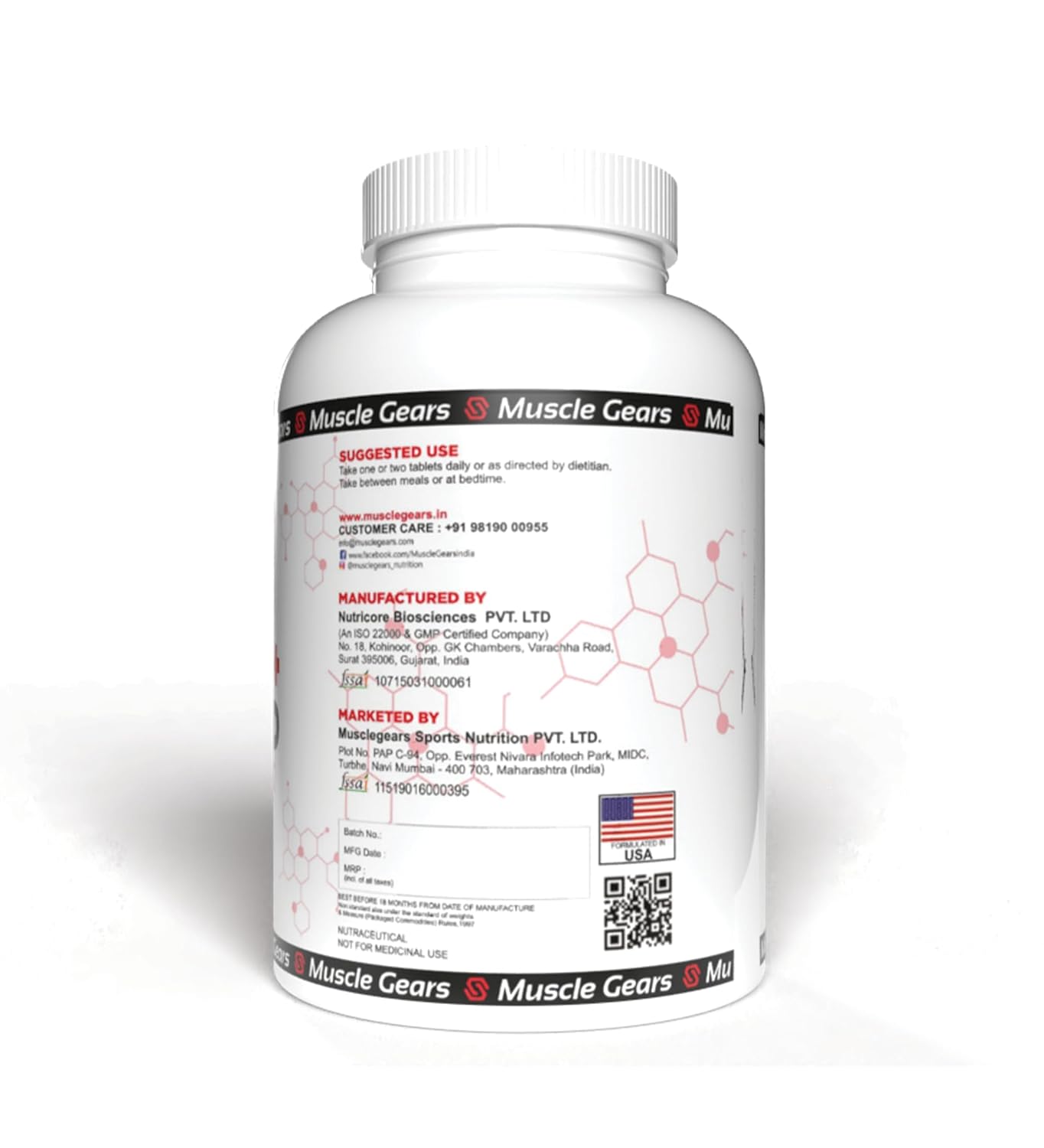 Muscle Gears Calcium + Vitamin D Tablets for Strong Bones, Joint Support & Immunity – 60 Capsules