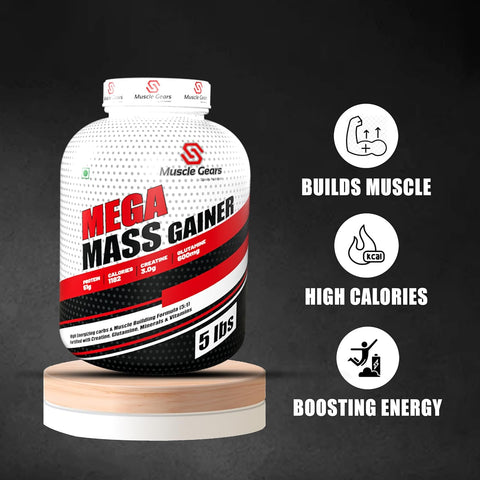 Muscle Gears Mega Mass Gainer for Weight Gain & Muscle Building, High-Calorie Carb-Protein Formula