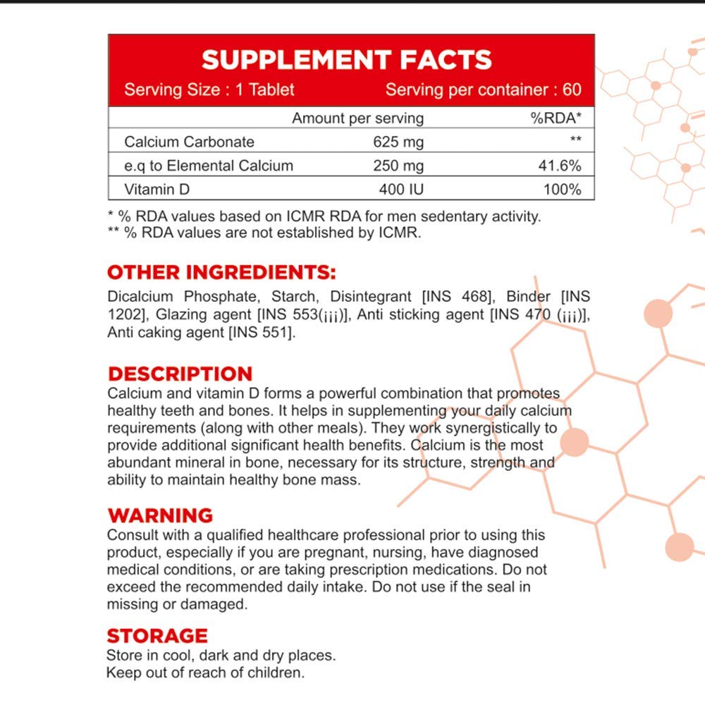 Muscle Gears Calcium + Vitamin D Tablets for Strong Bones, Joint Support & Immunity – 60 Capsules
