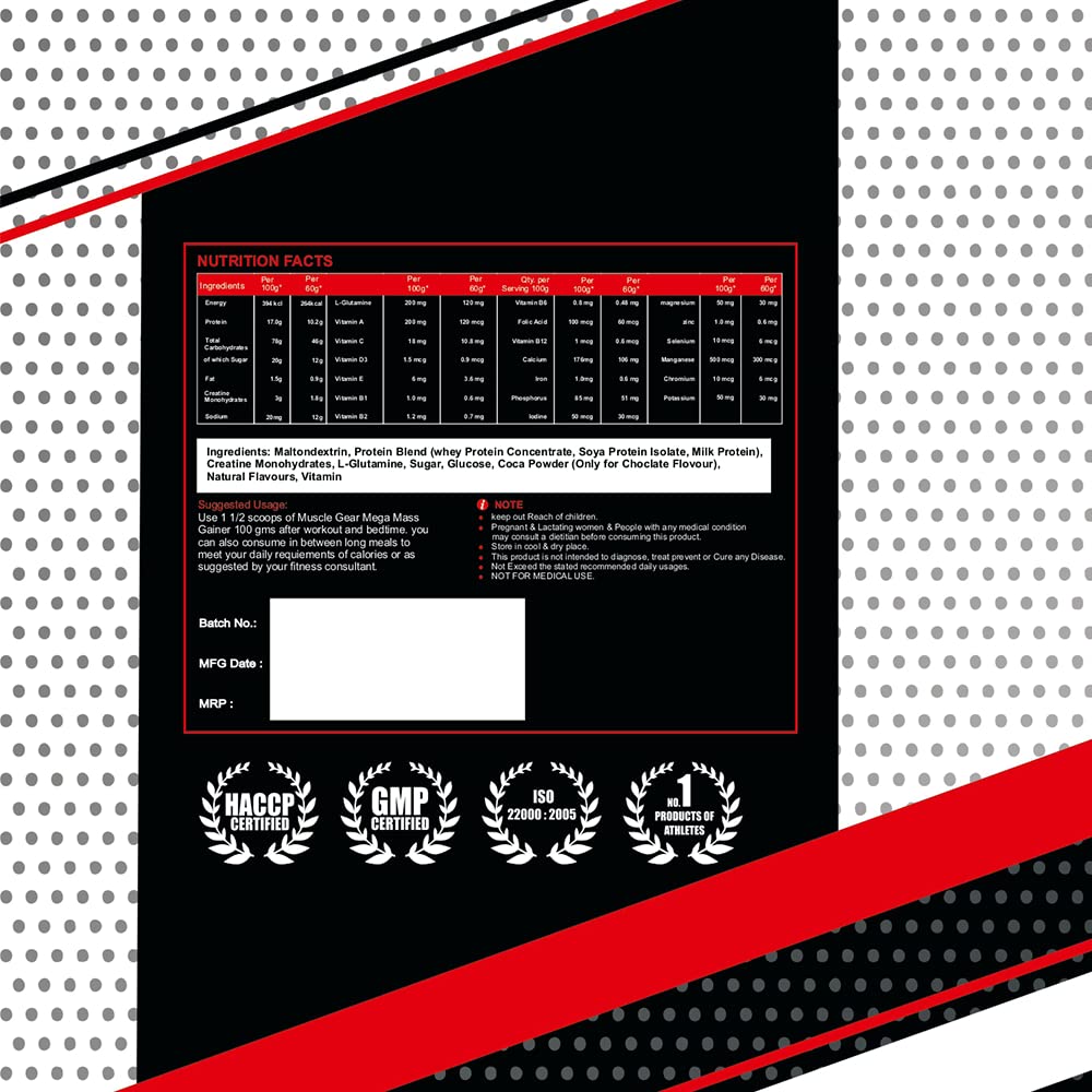 Muscle Gears Mega Mass Gainer for Weight Gain & Muscle Building, High-Calorie Carb-Protein Formula