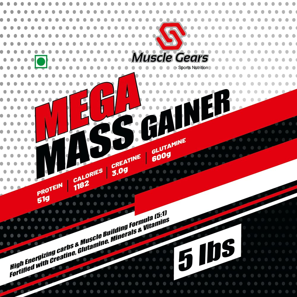Muscle Gears Mega Mass Gainer for Weight Gain & Muscle Building, High-Calorie Carb-Protein Formula