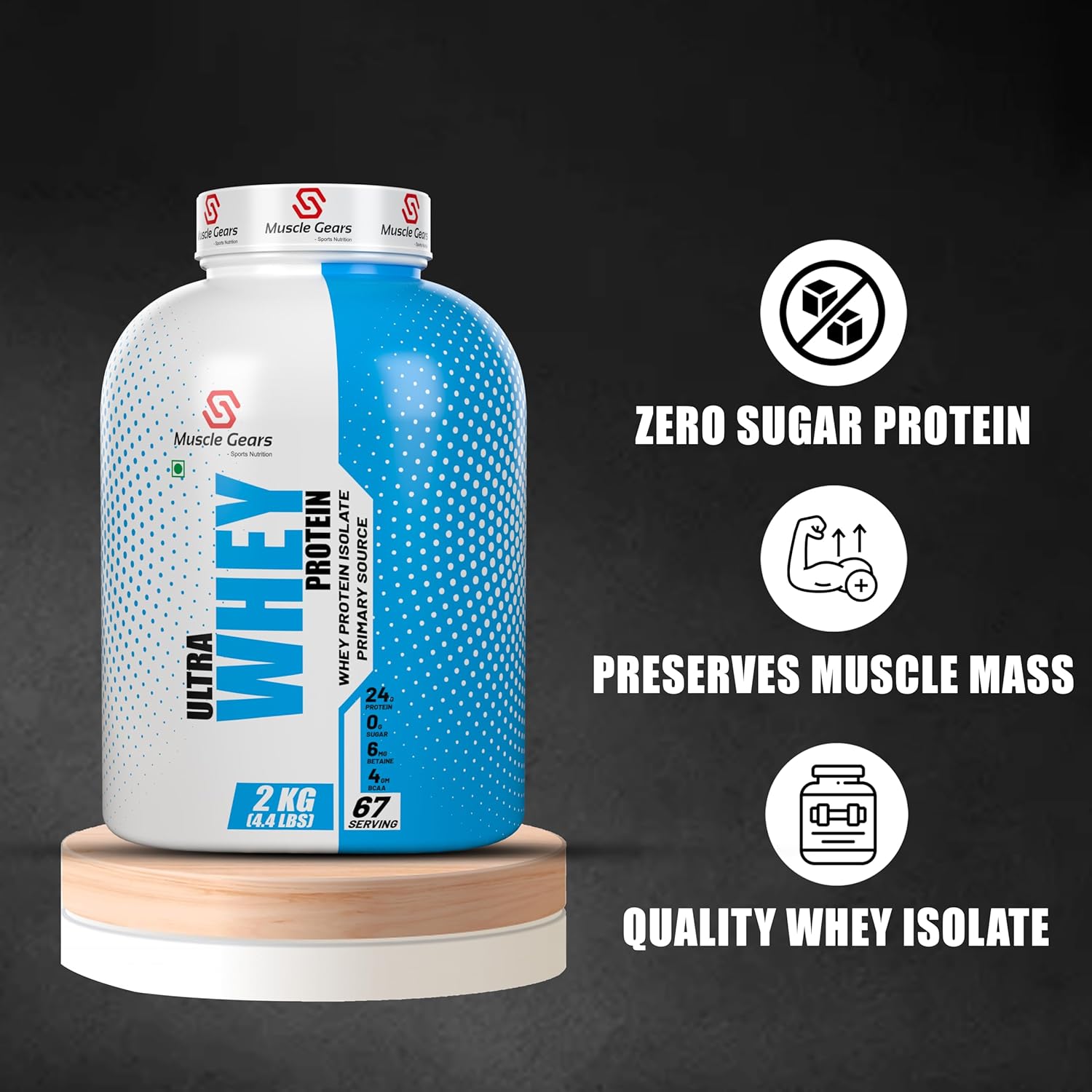 Muscle Gears Ultra Whey Protein Powder Zero Sugar, 24g Protein, 4g BCAA for Muscle Growth & Recovery
