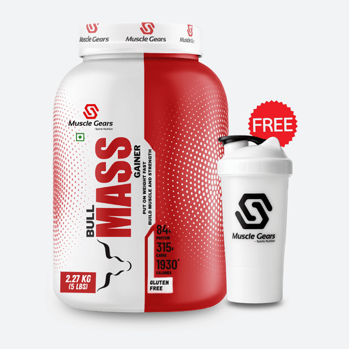 Red and white supplement container with a shaker bottle on a white background