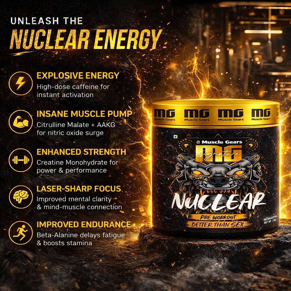 Muscle Gears Nuclear Pre-Workout Powder with Creatine HCL & AAKG | Energy, Strength & Workout Performance Support