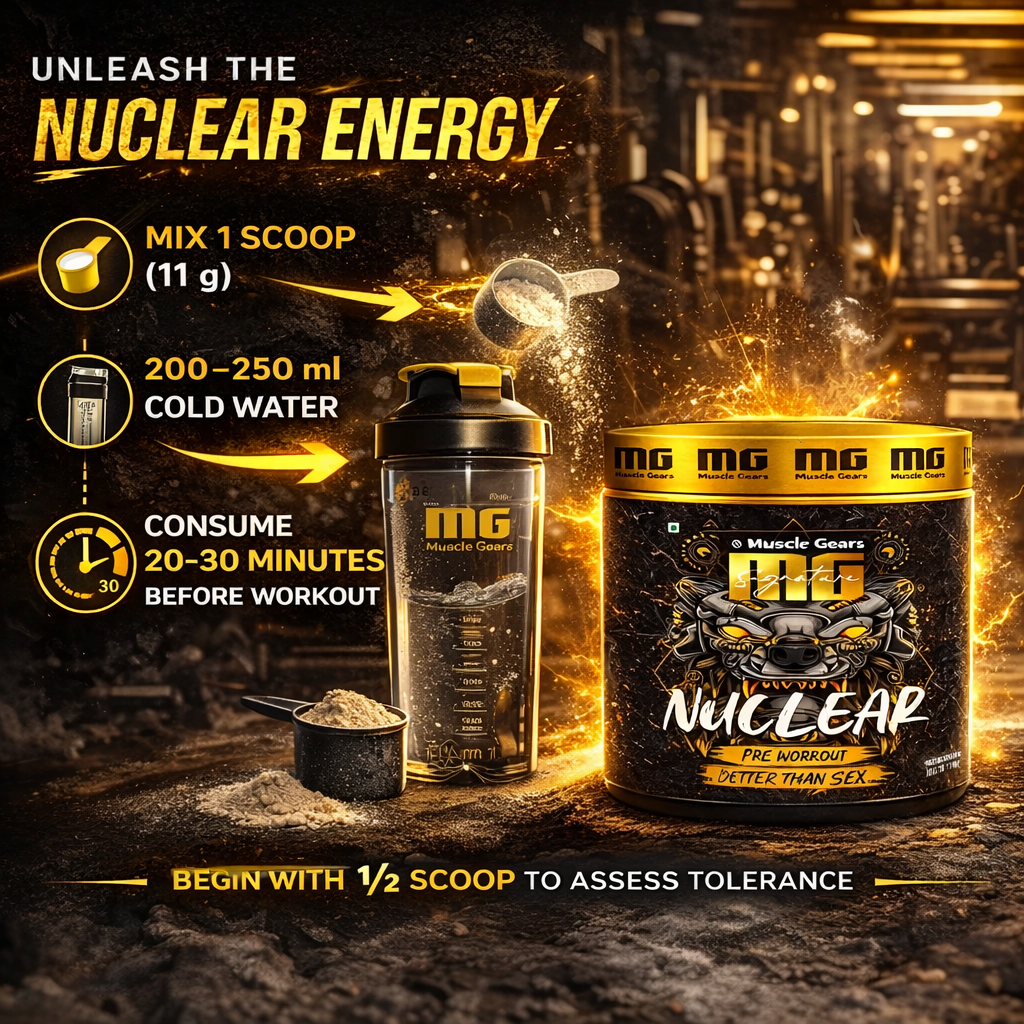 Muscle Gears Nuclear Pre-Workout Powder with Creatine HCL & AAKG | Energy, Strength & Workout Performance Support