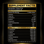 Supplement facts label with nutritional information on a black background
