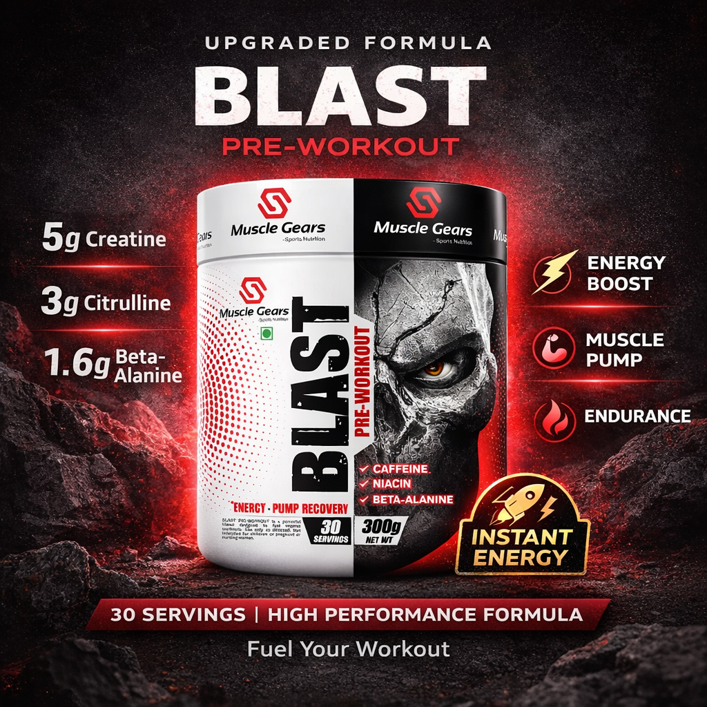 Muscle Gears BLAST Pre-Workout Supplement with Caffeine, L-Arginine & Beta-Alanine for Energy, Pump & Endurance
