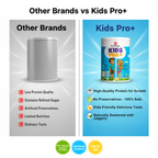 Comparison chart of 'Other Brands' vs 'Kids Pro+' with product image and features listed.