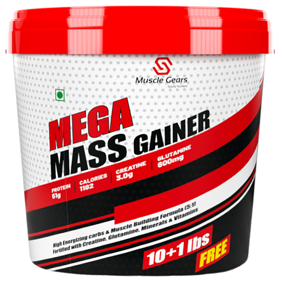 Muscle Gears Mega Mass Gainer for Weight Gain & Muscle Building, High-Calorie Carb-Protein Formula