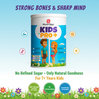 Muscle Gears Kids Pro+ supplement container with children on a grassy background