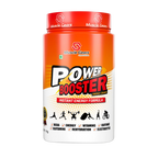 Supplement container with bold branding and text on a plain background