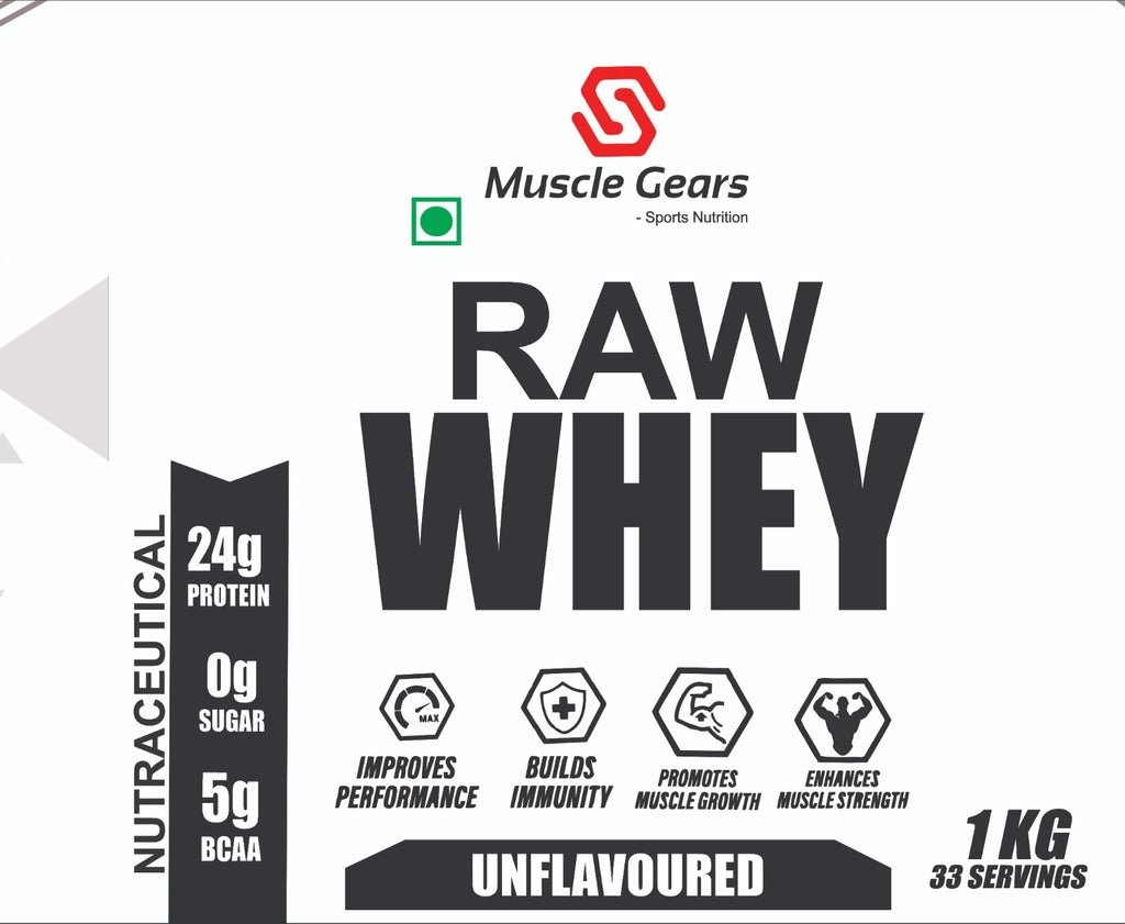 Muscle Gears Raw Whey Protein | 24g Protein per Serving, No Added Sugar, No Soy, No Colour, Ultra-Filtered Whey for Muscle Growth & Recovery