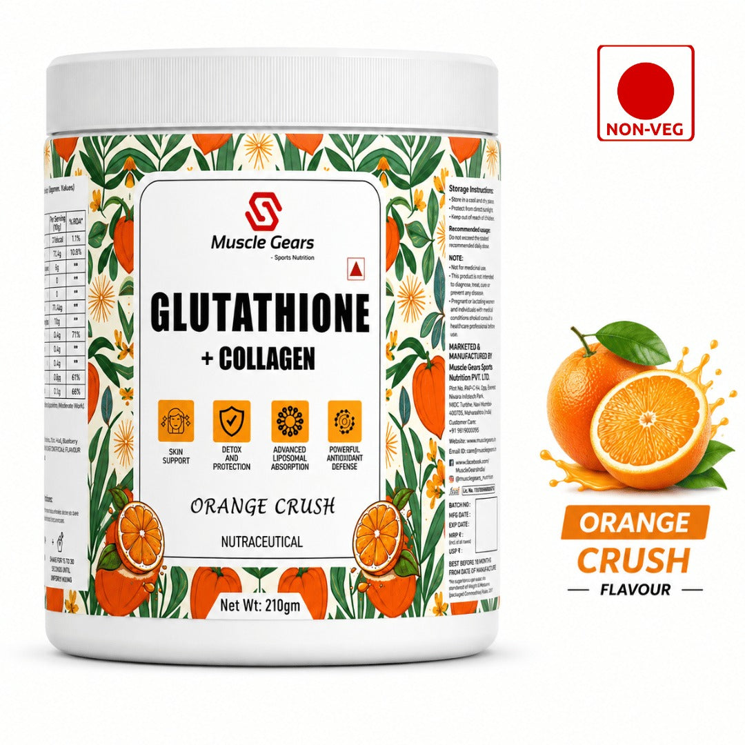 Muscle Gears Glutathione + Collagen | Skin Glow, Hair & Nail Support | Antioxidant Formula | Non-Vegetarian Supplement