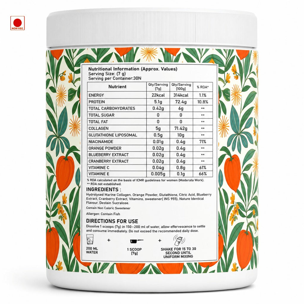 Muscle Gears Glutathione + Collagen | Skin Glow, Hair & Nail Support | Antioxidant Formula | Non-Vegetarian Supplement