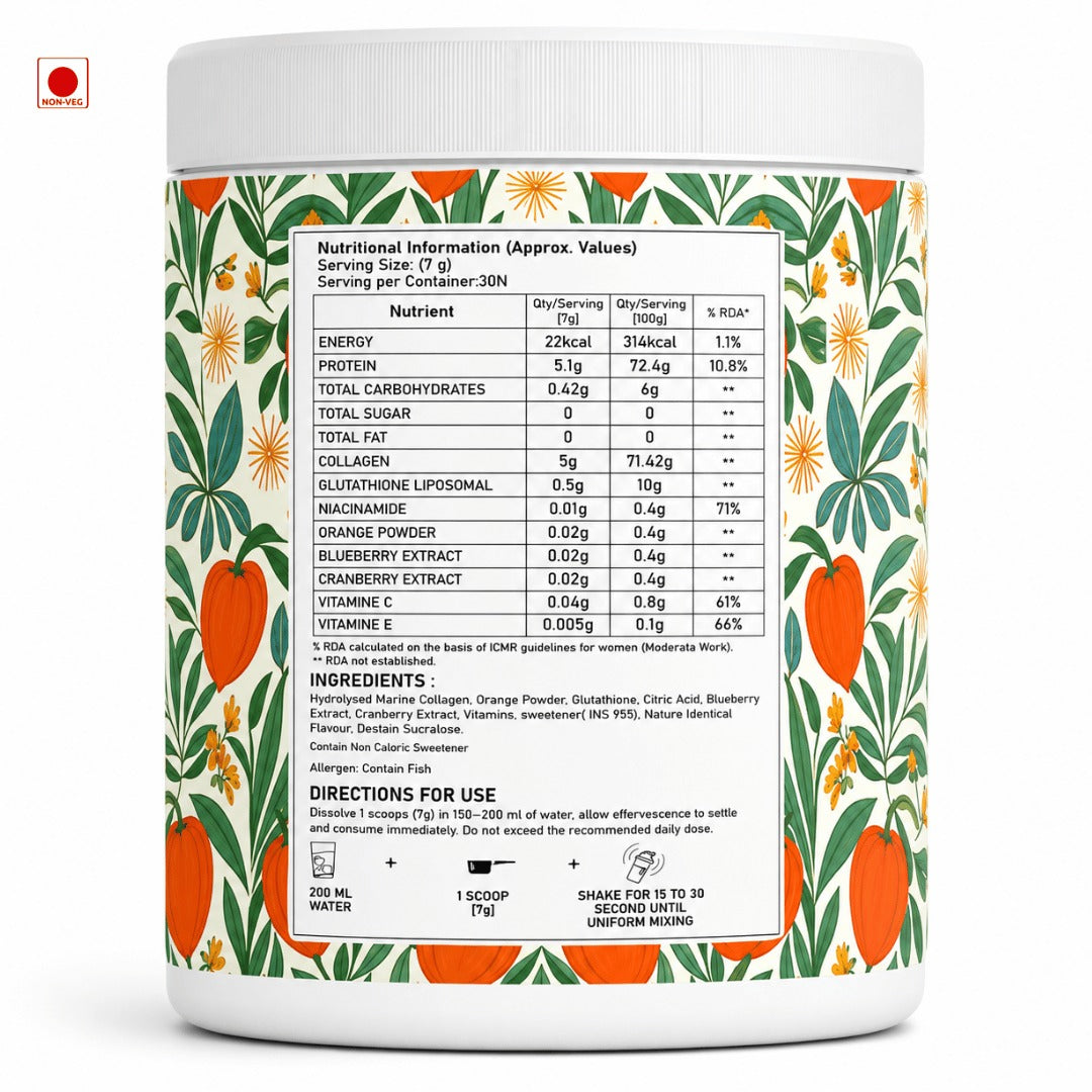 Muscle Gears Glutathione + Collagen | Skin Glow, Hair & Nail Support | Antioxidant Formula | Non-Vegetarian Supplement