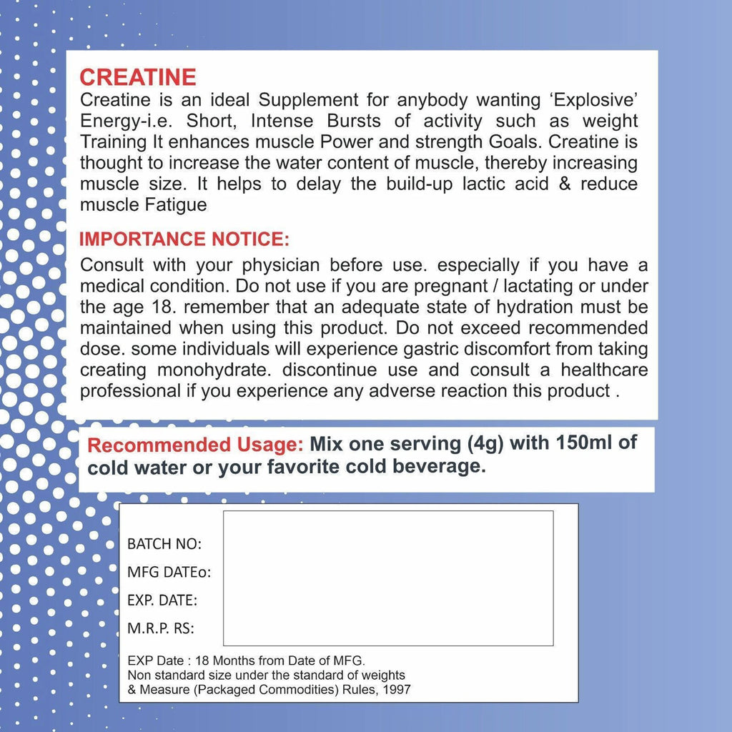 Creatine Monohydrate Powder | Strength, Power, Endurance & Muscle Recovery Formula
