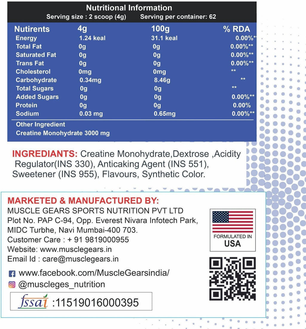 Creatine Monohydrate Powder | Strength, Power, Endurance & Muscle Recovery Formula