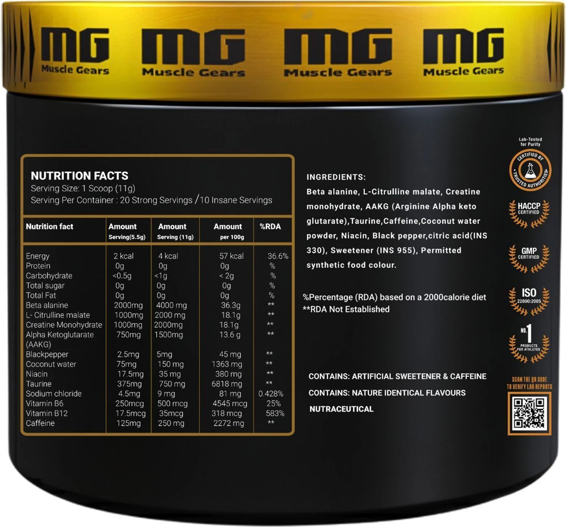 Muscle Gears Nuclear Pre-Workout Powder with Creatine HCL & AAKG | Energy, Strength & Workout Performance Support