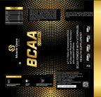 BCAA supplement packaging with gold and black design