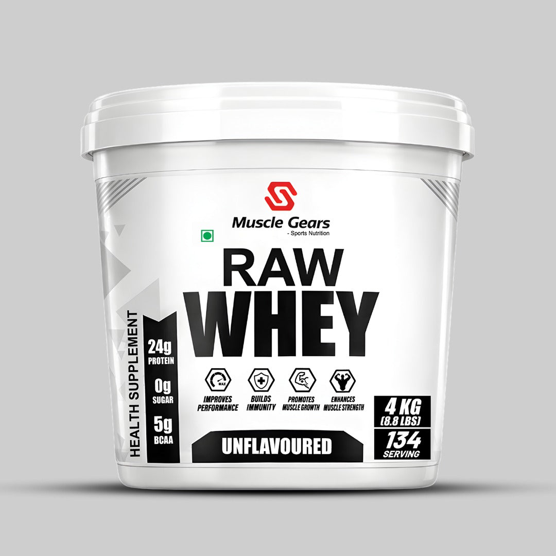 Muscle Gears Raw Whey Protein | 24g Protein per Serving, No Added Sugar, No Soy, No Colour, Ultra-Filtered Whey for Muscle Growth & Recovery